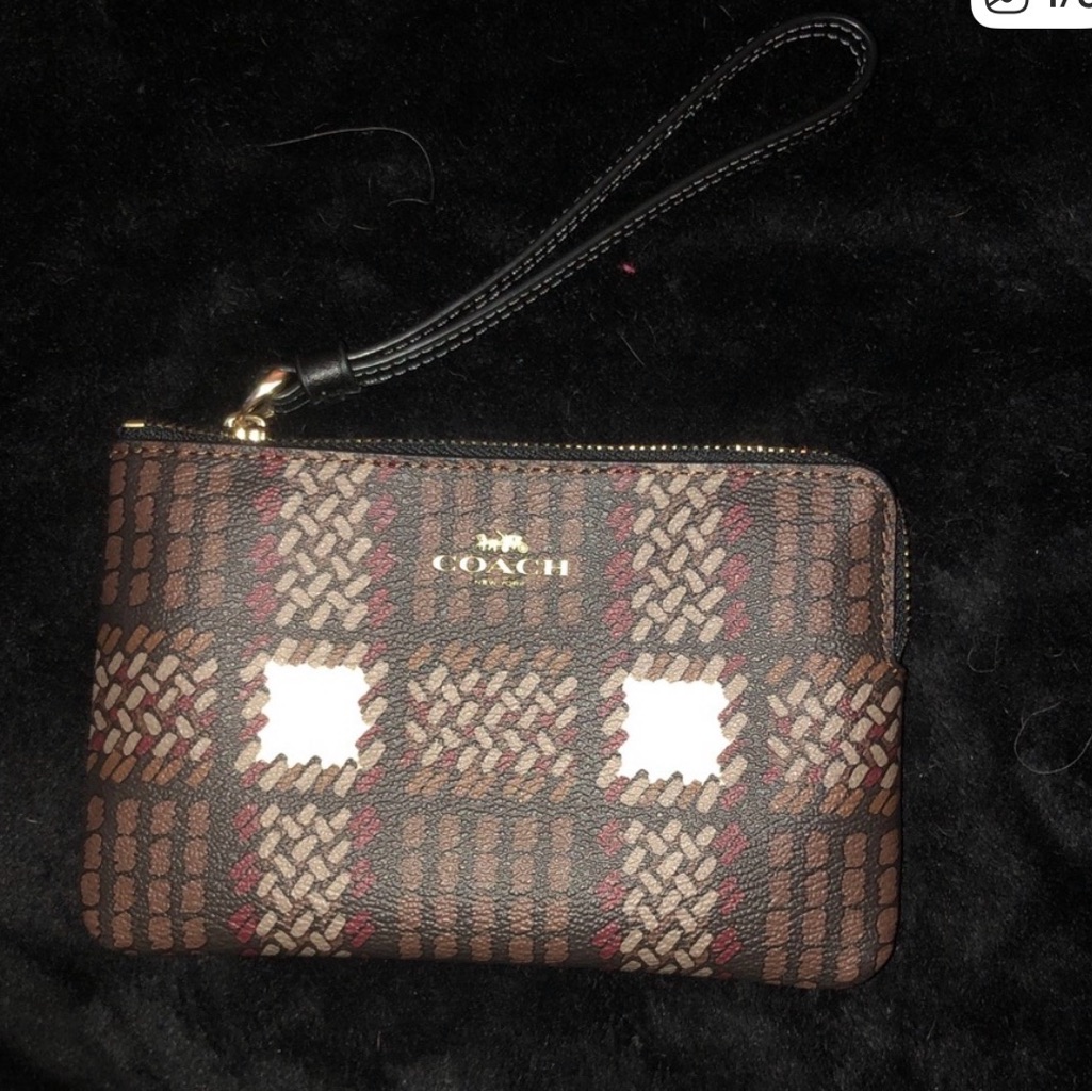 Coach Brown Brushed Plaid Wristlet